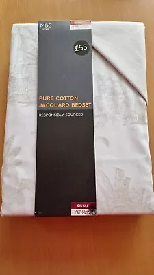 M&s Pure Cotton Jacquard Bedset (safari Palm) - Single.   Duvet Cover+ Pillowcas • £15.75