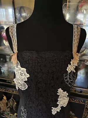 Vintage Victoria Secret Cami M Silk Top Black Embroidered Lace Flower Lingerie • $75