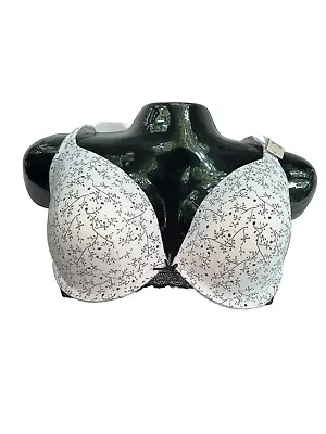 Cacique Bra Boost Plunge UW Side Support Padded Cotton Black Vine Floral 38F • $21.95