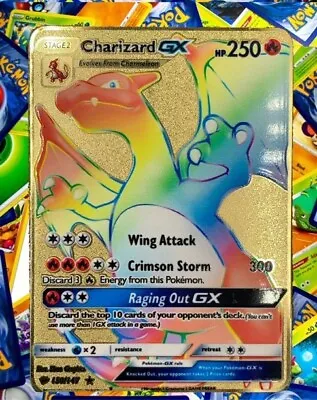 Charizard GX Rainbow Gold Metal Pokémon Card Collectible Gift • $9.50