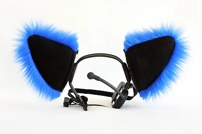 $18.99 • Buy BLUE & BLACK Furry Kitty Cat EAR Wolf Fox NECOMIMI COVERS ONLY Cosplay Anime