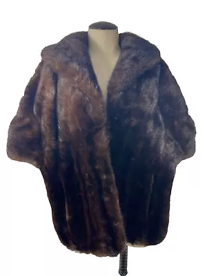 Women Brown Vintage Mink Fur Shawl Collared Pockets - Size O/S • $49.99