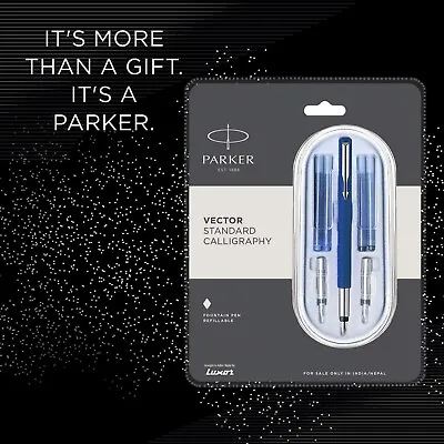£16.79 • Buy Parker Vector Calligraphy CT Ink Fountain Pen Blue 4 Free Cartridges Free Ship