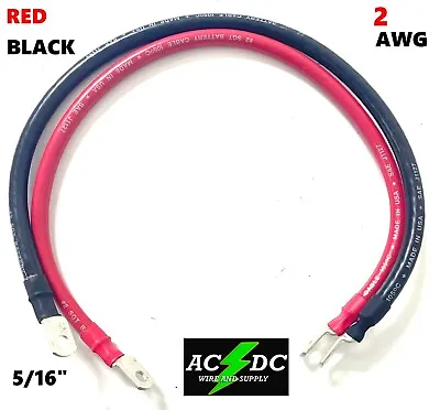 $13.99 • Buy 2 AWG Gauge  5/16  Lug Battery Cable Inverter Cables Solar, RV, Car, Golf
