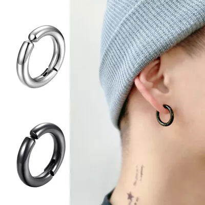 Men Women Titanium Steel Clip On Fake Ear Stud Hoop Non Piercing Earrings Gifts • £2.75