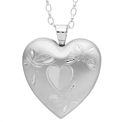 Sterling Silver Butterfly Family Heart Shaped Locket Pendant With 18 Inch Chain • £49.99