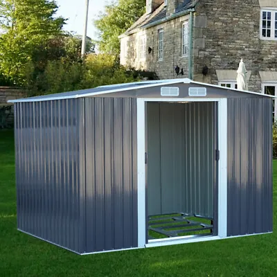10x8ft Heavy Duty Garden Shed Apex Roof Dark Grey Outdoor Storage House W/ Base • £389.95