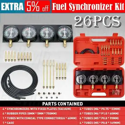 26PCS Vacuum Carburetor Synchronizer Kit Carb Sync Gauge Set Adjustable Balancer • $57.99