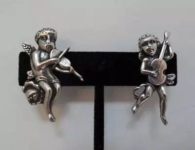 Vtg Sign Margot De Taxco Mexico Sterling Cupid Putti Musician Screwback Earrings • $280