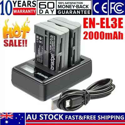 2PCS 2000mAh EN-EL3E Battery + USB Dual Charger For Nikon D100 D200 D80 D90 D70 • $33.99