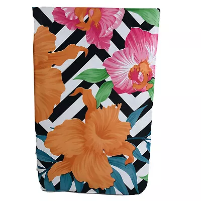 $12.97 • Buy Tropical Flowers Vinyl Tablecloth Chevron Background Vibrant Colors 60 In Round