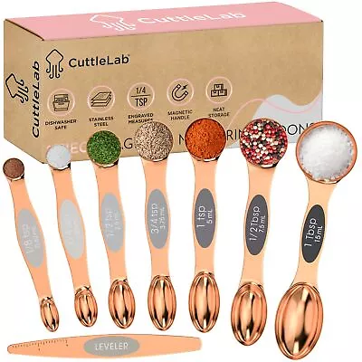 Rose Gold Magnetic Measuring Spoons Set Of 8 Stainless Steel Double Ended S... • $30.82