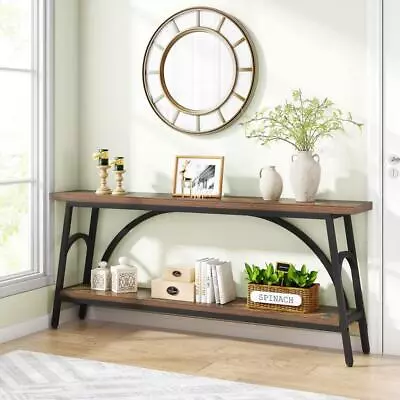 BYBLIGHT Console Table 70.8  Versatile Use Storage Metal Frame Rusitc Brown • $122.35
