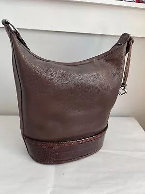 Brighton Vintage Leather Bucket Crossbody Purse Crocodile Embossed Trim • $59.99