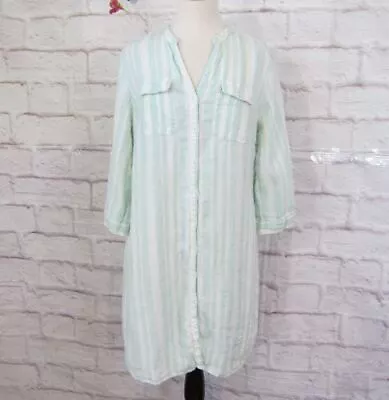 Malvin Hamburg Germany I Love Linen Minimalist Stripe Button Down Shirt Dress XL • $25
