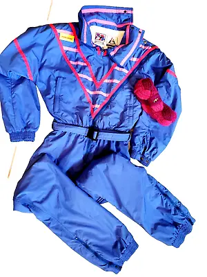 90's Ski Suit Womens 6 One Piece Powder Snowsuit Blue Pink Peregrine Sun Valley • $149.99