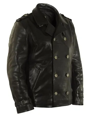 Men's Real Cowhide Leather Pea Coat / Jacket Double Breasted Leather Pea Coat • $210