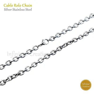 Stainless Steel Silver Cable Rolo Link Chain Necklace Men Women 1.5mm-8mm 7-38  • $8.19