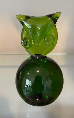 Blenko Glass Owl Paperweight #711 C 1971 In Olive Green- Terrific Condition • $68