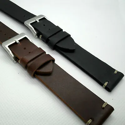 Vintage Style Calf Leather WATCH STRAP 18 20 22mm Black Brown Smart Band New UK • £10.99