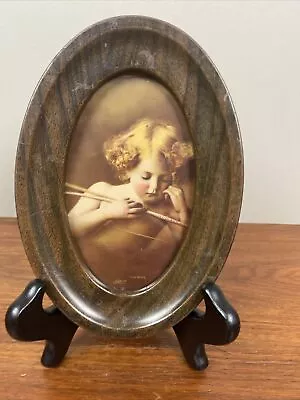 Vintage M.B. Parkinson Cupid Asleep Print Litho Oval Tin Metal Frame 5  X 7  • $9.67