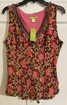 NWT Sigrid Olsen Garden Grace Floral Tank Top Ruffle V Neck 14 • $19.99