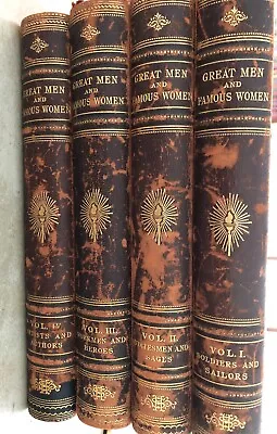 Set Of 1894 Great Men And Famous Women Volumes 1-4. By Horne. Leather Binding • $229.99