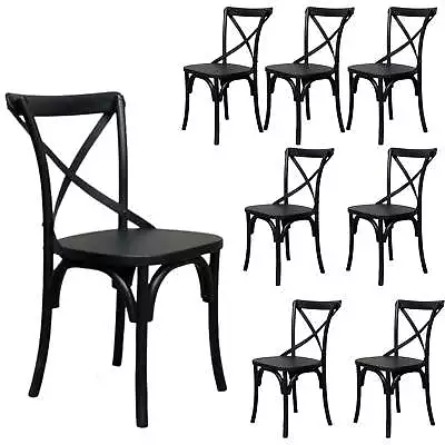 Rustica 8pc Set Dining Chair X-Back Solid Timber Wood Seat Black • $1375.98