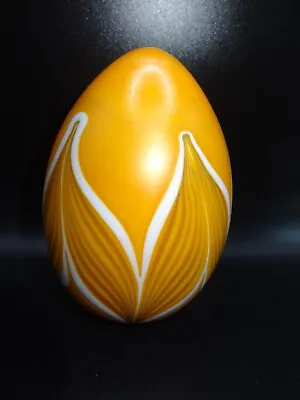 Vintage Vandermark Art Glass Iridescent Pulled Feather Egg Paperweight Signed 5  • $35.99