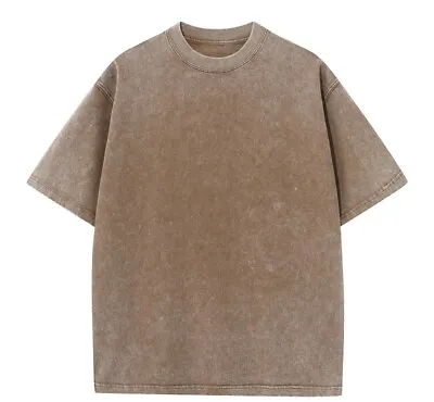 Brand New Brown Vintage Acid Wash Heavy Combed Cotton 230GSM T-Shirt Size Medium • £15