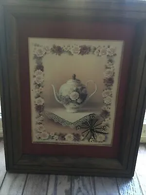 Demitasse Tea Pot Picture Pink Roses  T.c. Chiu Matted Framed 11x14 • $22.22