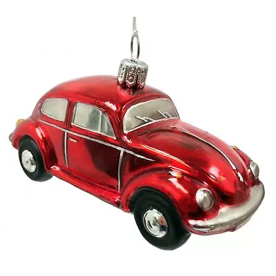 Red Volkswagen Beetle Car Polish Glass Christmas Ornament VW Bug Decoration • $42.98