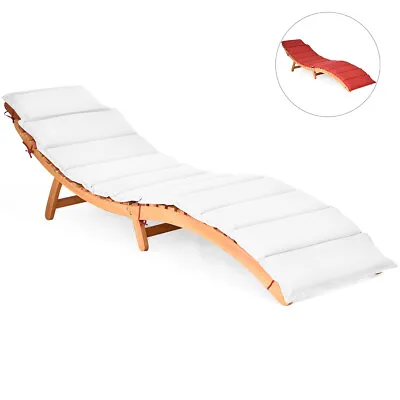 Folding Chaise Lounge Chair Sofa Outdoor Wood Bench Garden Patio W/ Cushion • $119.99