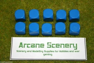 10 X 16mm BLANK SIX SIDED DICE BLUE Wargames Dice Or Casualty Markers • £2.99