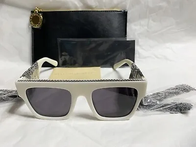 Stella McCartney 55mm White Square Frame Chain Fringe Sunglasses • $150