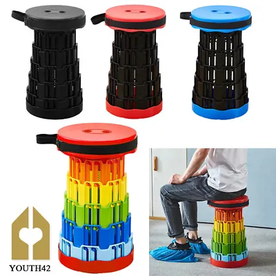 Folding Stool Portable Telescoping Seat Camping Retractable Adjustable Outdoor • £9.89