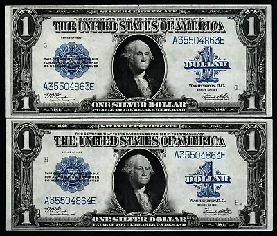 (2) 1923 $1 HIGH GRADE XF+ Large Size CONSECUTIVE # Silver Certificates! • $288.99
