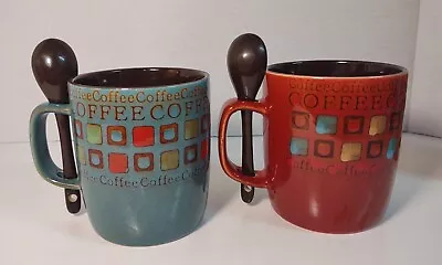 Coffee Mug Pair W/Spoon In Handle Mr. Coffee Great Cup For Mushroom Coffee  • $18.88