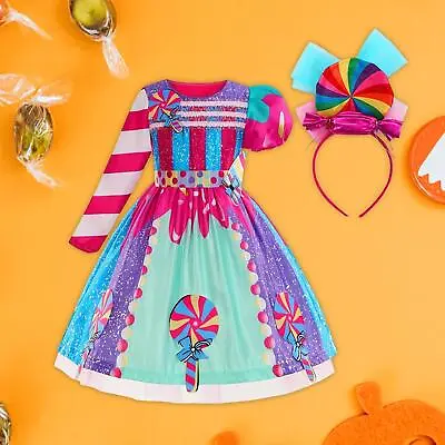 Little Girls Candy Dress Princess Dress Up Rainbow Dress Lollipop Dress For • £16.04