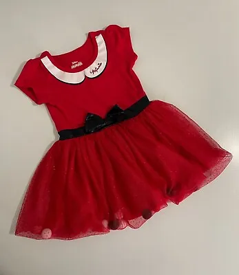 Disney Junior Minnie Mouse Fancy Red Glitter Tutu Tulle Pom Pom Bow Dress 2T • $11