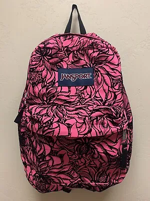 Jansport SUPERBREAK ULTRA Embossed Fluorescent PINK Floral Backpack Fast Ship! • £23.74