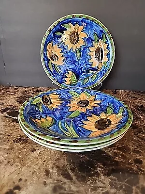 Set Of 4 Dinner Plates Mulberry Home Collection Sunflowers Blue Green 10 5/8  • $69.99