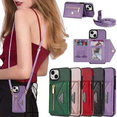 $14.99 • Buy For IPhone 15 14 13 12 Pro XS Max XR 7 8 Plus Wallet Leather Case Cover W/ Strap