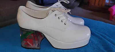 White Platform Pimp Stag Party Disco Costume Shoes Clear Fish Tank Mens Sz 12 • $29.99