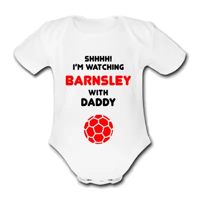 BARNSLEY Babygrow Baby Vest Grow Gift Watching With Daddy Etc Football • £9.99