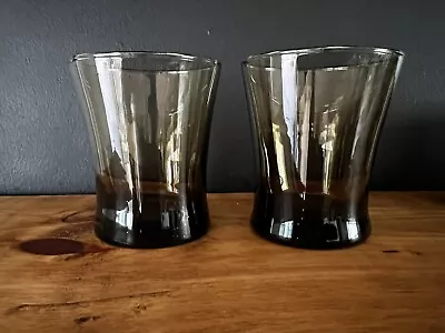 Set Of 2 Vintage Tawny Mocha Brown 12 Oz  Flat Tumblers Anchor Hocking LINDEN • $10