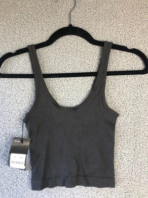 $23.02 • Buy NWT OYSHO WOMANS Small Ribbed Charcoal Black Top Cropped V-neck Lingerie