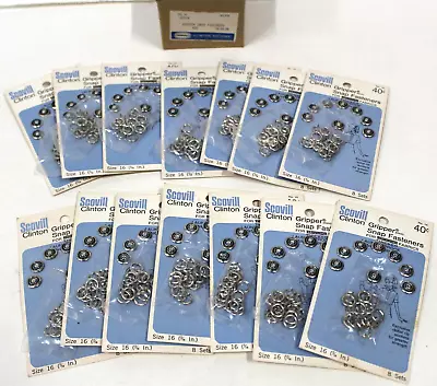 14 CARDS Vintage NOS Scovill Clinton Gripper Snap Fasteners Size 16 7/16  • $27.50