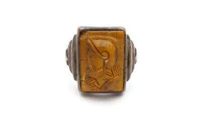 Vintage Sterling Silver Carved Tiger Eye Cameo Warrior Knight Ring Size 10.5 • $169.99