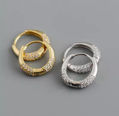 Women 925 Silver Plated Micro Paved Dome CZ Huggie Hoop Earrings Gift PE28 • $5.95